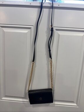 Michael Kors Black Leather Crossbody with Gold Chain